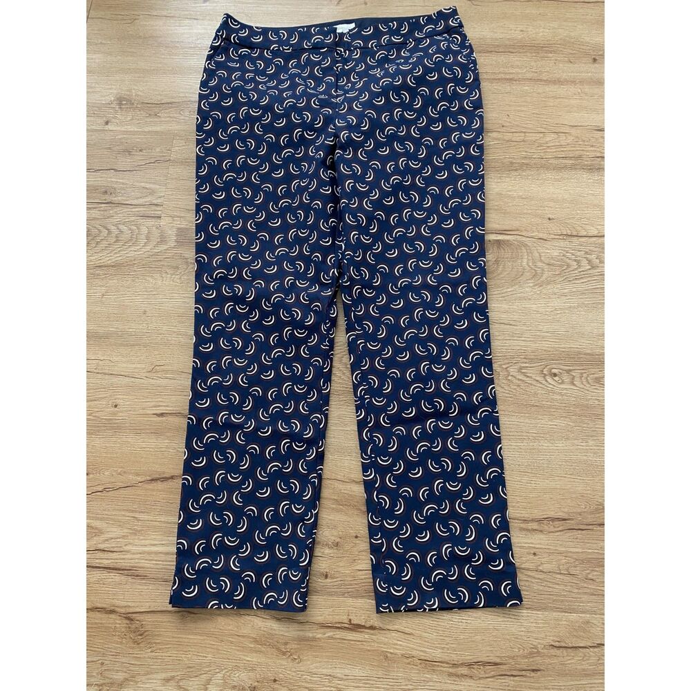 Boden Richmond Navy Blue Rainbow Print Slim Straight Leg Pants US 10R UK 14R
